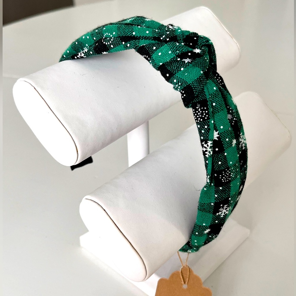Plaid HEADBAND | New | Snowflake Print | GREEN